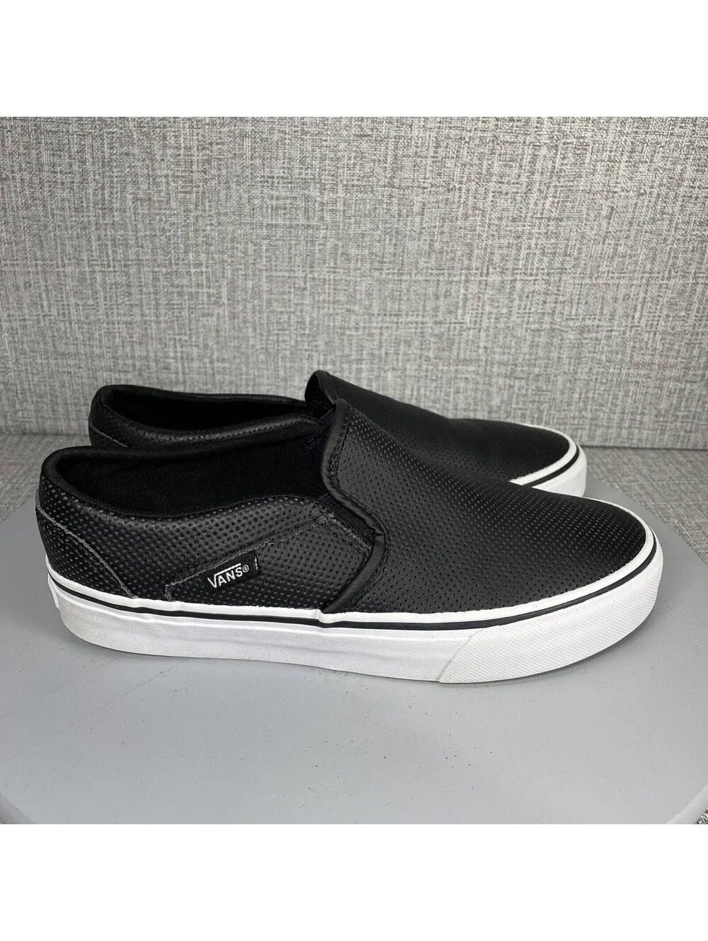 Vans Asher Perforated Slip On Sneaker Shoes Skate Loafers Black Size 6.5